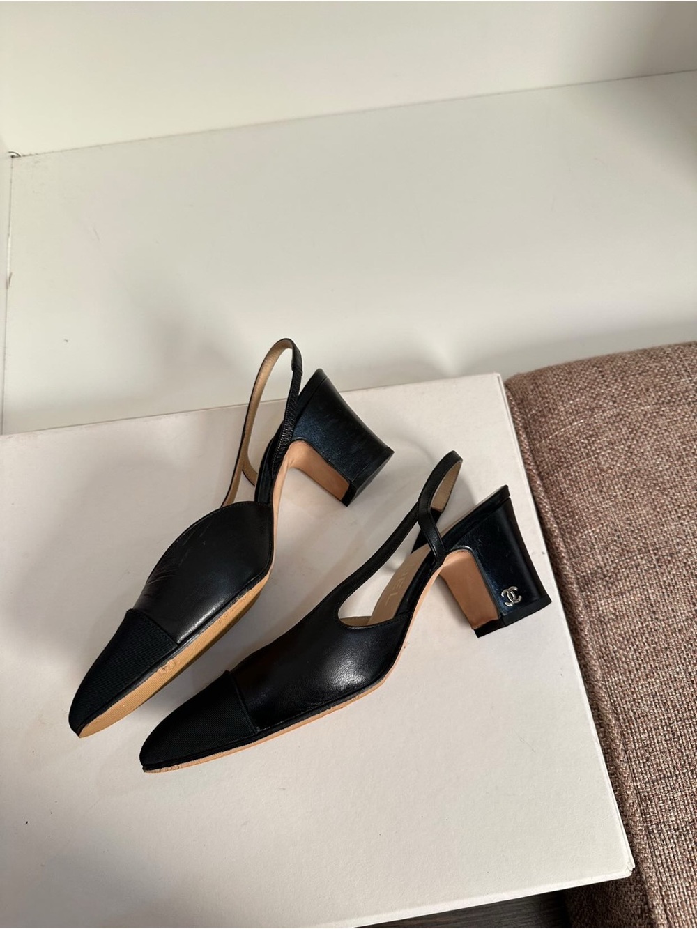 CHANEL Black Leather & Fabric Slingback Mules - Picture 2 of 7